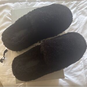 Robert Clergerie ALFYF  Black Faux Fur Platform Slippers Mules